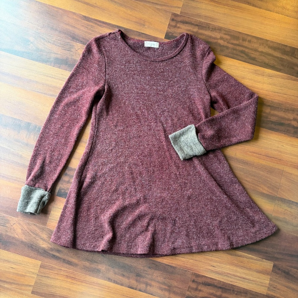 Altard State Burgundy Heathered Long Sleeve A‎ Line Dress Womens Size S